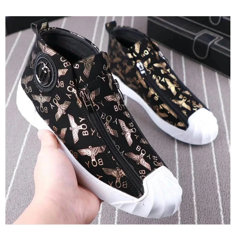 Wholesale Shell Cap Men Loafers Sheet Metal Gold Eagle Zip High Top Men Shoes Casual Leisure Hip Hop Flats Sneakers botas Hombre