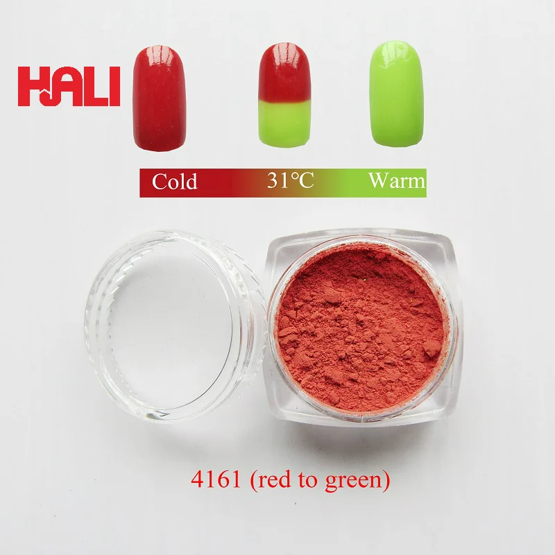 

thermochromic pigment,hot active powder,temperature active pigment,color:red to green,activate temperature:31C,1lot=10gram.