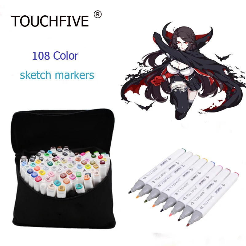 

TOUCHFIVE 108 Colors Pen Marker Set Dual Head Sketch Markers Brush Pen For Draw Manga Animation Design Art Supplies