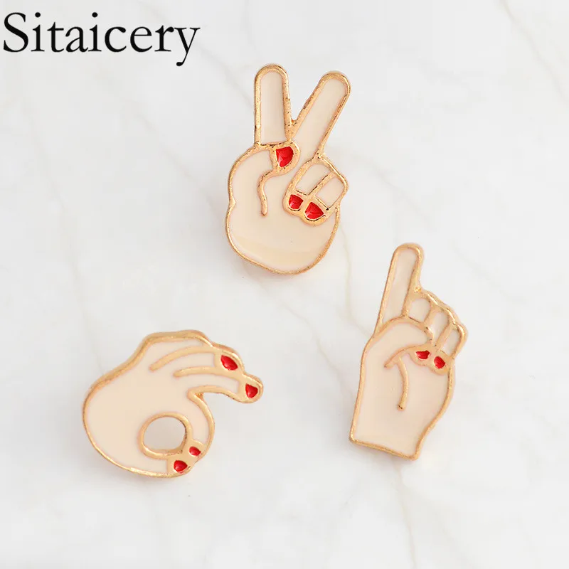

Sitaicery Ok! Victory Hand Finger Sign Enamel Pins Okay Signal Gesture Badges Brooches Hat Pin Button Gift For Women Men Jewelry