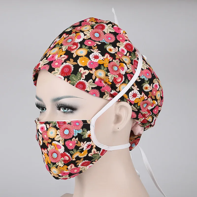 Хирургическая шапочка с цветочным принтом, хирургическая шапочка для доктора, шапочка медсестры с хирургической маской - Цвет: 15 Yellow Flower