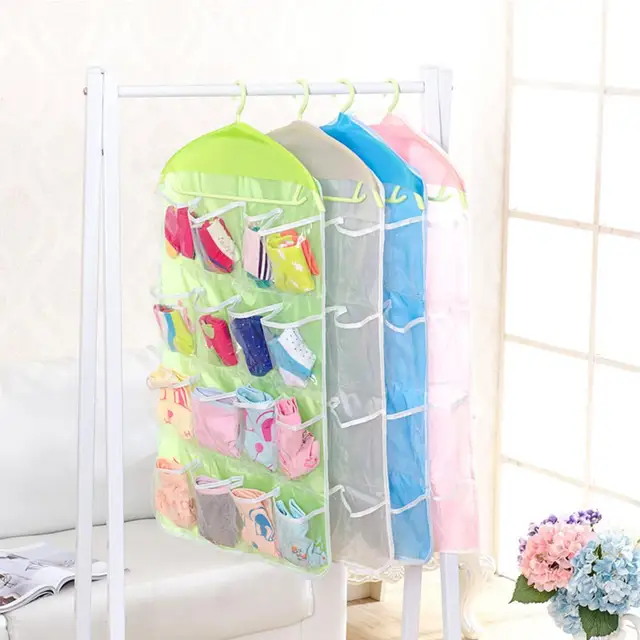 Clear 16 Pockets Socks Shoe Toy Underwear Slippers Jewelry Sorting Clear 16 Pockets Socks Shoe Toy Underwear Slippers Jewelry Sorting Storage Bag Door Wall Hanging Closet