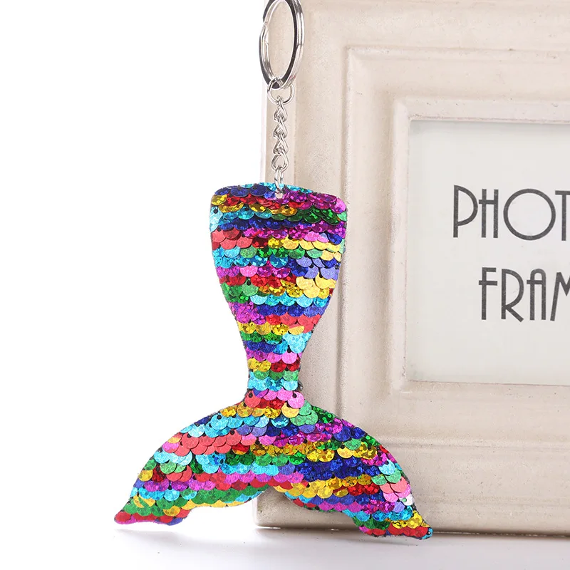 

Colorful Sequins Mermaid Tail Keychain Charms Paillette Pendants Keyring DIY Mermaid Keychain Jewelry Accessories 6C1235