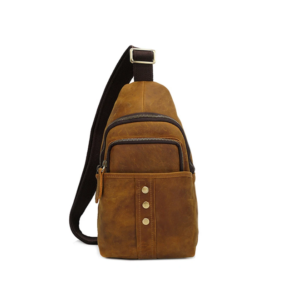 2019 New Men&#39;s Genuine Leather Chest Pack Vintage Brown/Dark Brown Motion Crossbody Bag Fashion ...