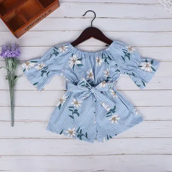 

2019 Summer Baby girl clothes Off Shoulder Print Bow Jumpsuit Cute baby girl Romper sunsuit beach Clothes for children 6M-5Y