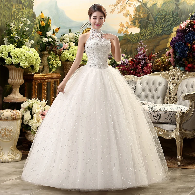 Fansmile недорогое кружевное свадебное платье с лямкой на шее винтажное платье для невесты размера плюс под$100 FSM-040F
