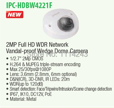DAHUA IP Camera Security Camera CCTV 2MP WDR Network Vandalproof IR Wedge Dome Camera IP67 without