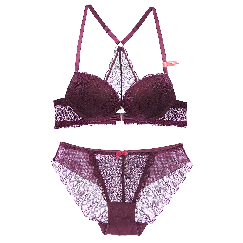3 colors lace front button sexy women fashion bras set cross female underwear set push up small
