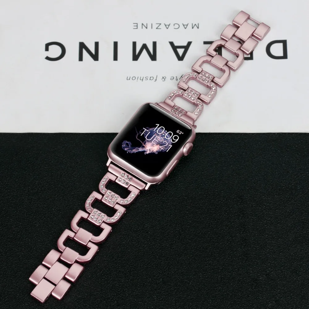 Для Apple Watch 4 запястье браслет Роскошные С кристалалми и стразами Смотреть Band ремешок Замена для Apple iWatch серии 1 2 3 38- 42 мм