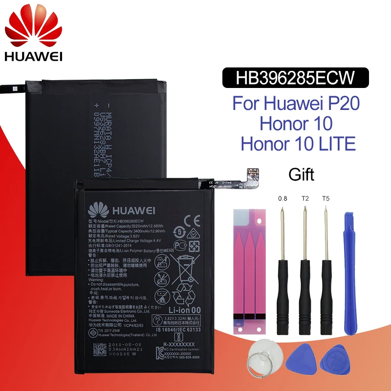 

Hua Wei HB396285ECW Original Replacement Phone Battery For Huawei P20 Honor 10 Honor 10 Lite 3400mAh Li-ion Batteries+Tools
