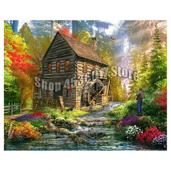 

5D Diy Diamond Painting Mill Cottage Cross Stitch Embroidery Wall Sticker Diamond Mosaic scenery Christmas Painting Rhinestone
