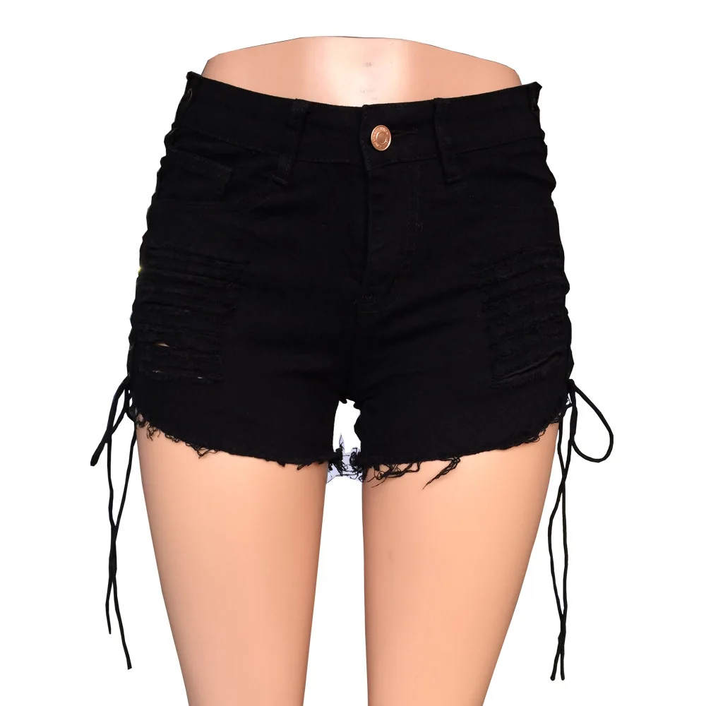 NORMOV сексуальные шорты рваные дырявые с бахромой черные женские джинсовые шорты со шнуровкой повседневные джинсы с карманами Большие размеры летние популярные шорты