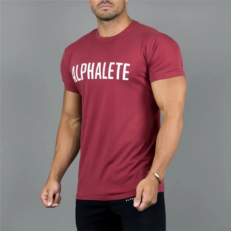 Men ALPHALETE Gyms t shirt 95 Cotton Fitness bodybuilding shirts