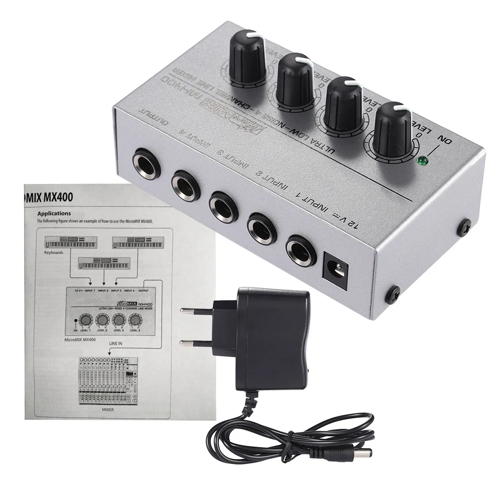 

MX400 Ultra-compact Low Noise 4 Channels Line Mono Audio Mixer with Power Adapter