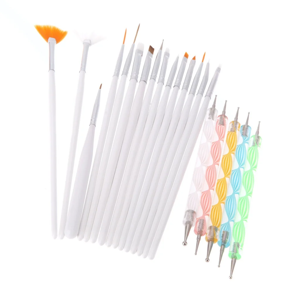 

Fashion 20pcs Nail Brush Design Painting Dotting Detailing Pen Brushes Bundle Tool Kit Set Nail styling Nail Art tools