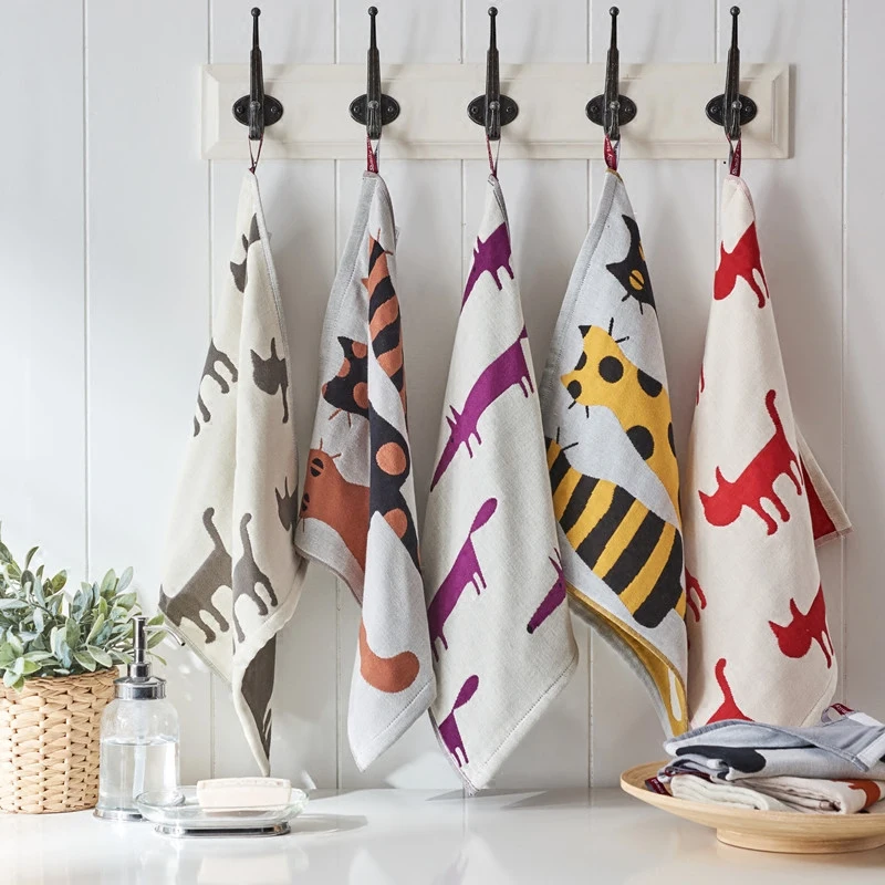 4 layer High Quality Small Hand Towel Cotton Printed Cat Face Towel