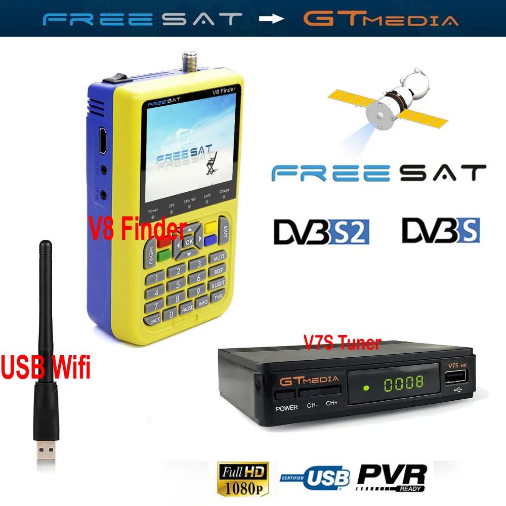 FREESAT V8 Satellite finder lnb Dish meter with 3.5inch LCD HD DVB S2