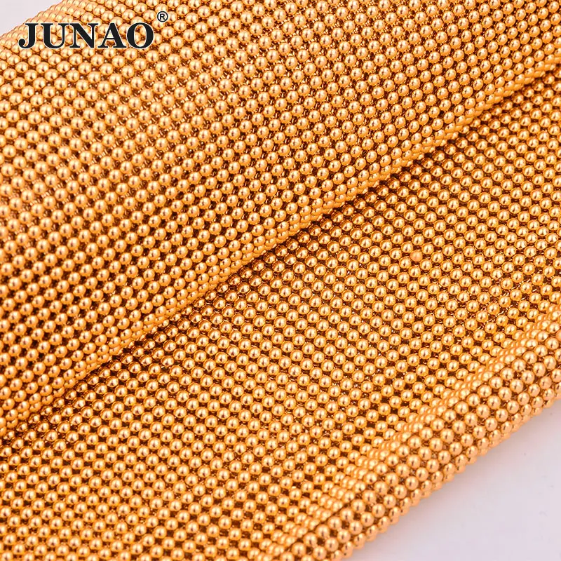 JUNAO 45x120 см золотая алюминиевая сетка ткань лента из страз кристаллы для шитья