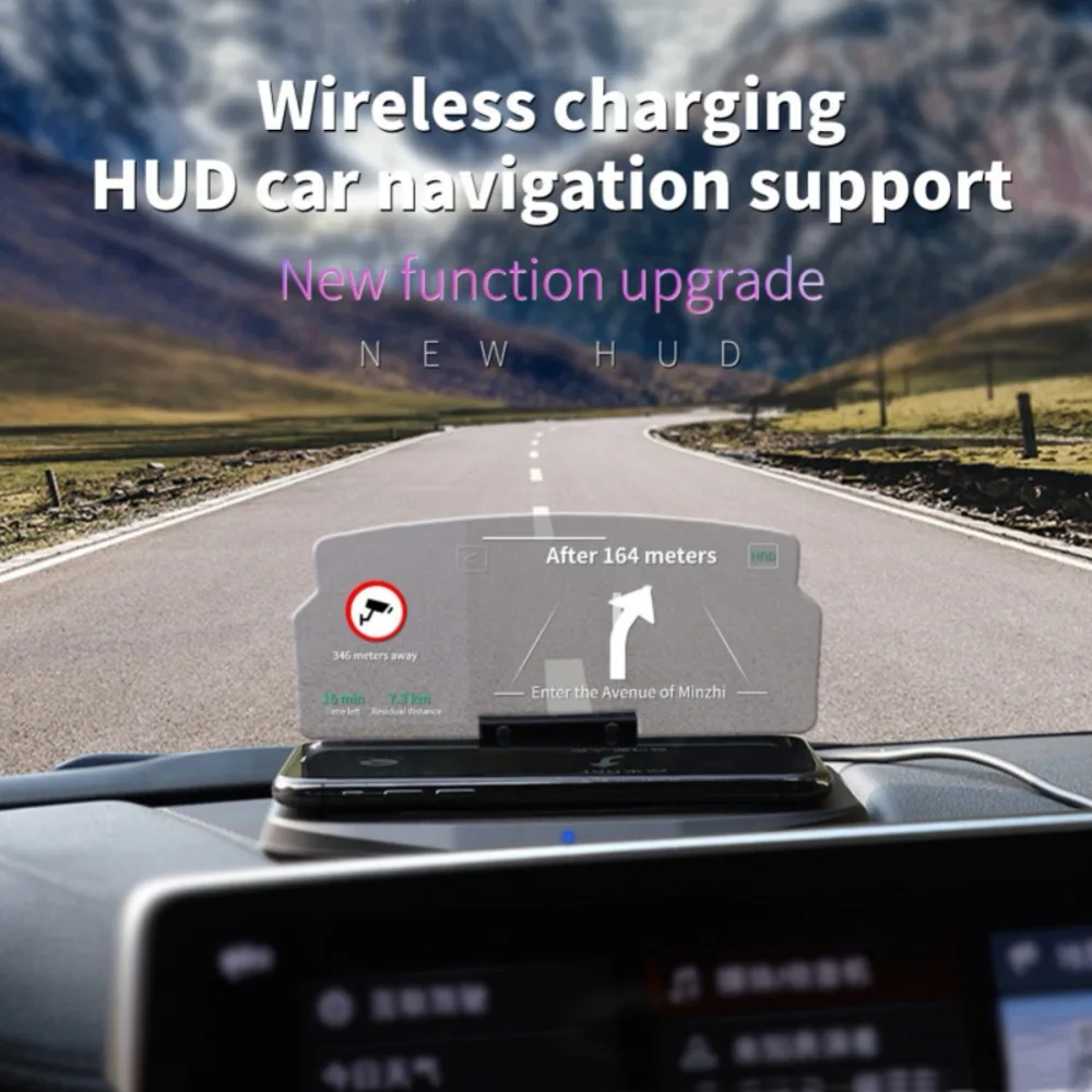 Wireless Car Charger Mount, Head UP Display/HUD Qi Charging Folding Holder Dashboard Phone GPS Navigation Image Reflector Projec