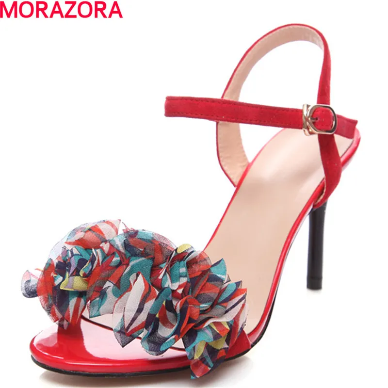 

MORAZORA genuine leather fashion summer party buckle women high heels sandals hot sale sexy top quality wedding shoes