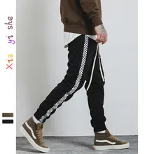 Новинка года, осенние мужские спортивные штаны в полоску, с контрастным цветом, с буквенным принтом, винтажные мужские тренировочные брюки