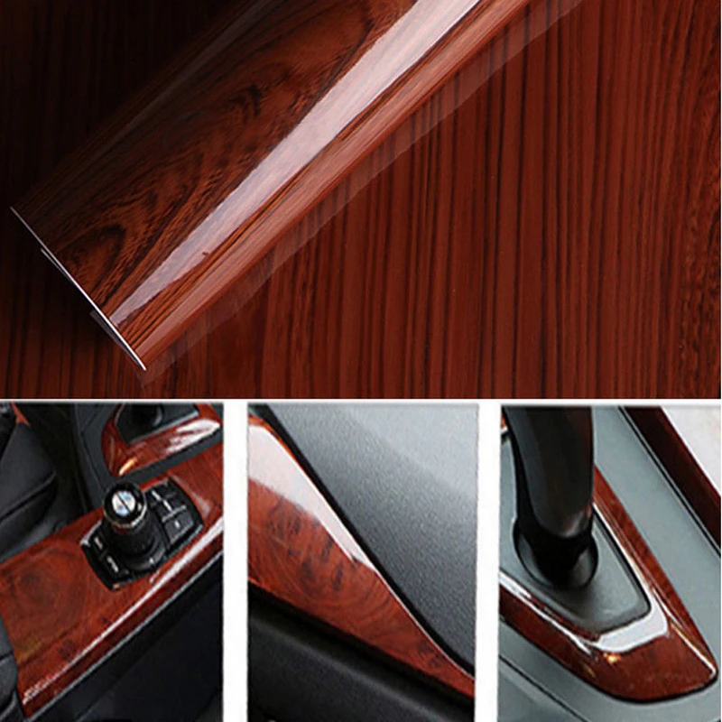 1pc 1M High Glossy Wood Grain Car Interior DIY Vinyl Sticker Decal Wrap Film