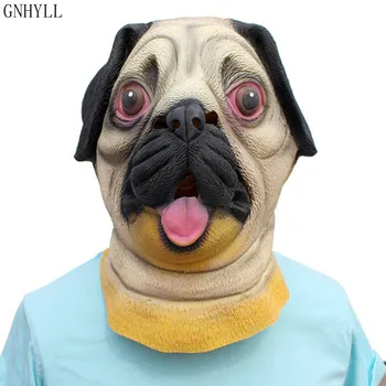 

Cute Pug Dog Head Latex Mask Full Face Adult Mask Breathable Halloween Masquerade Fancy Dress Party Cosplay Costume Funny Mask