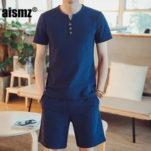 Aismz футболки шорты Летняя брендовая футболка Для мужчин легкие дышащие Повседневное пляжный комплект M-5XL белье футболка костюм мужской моды костюм Для мужчин
