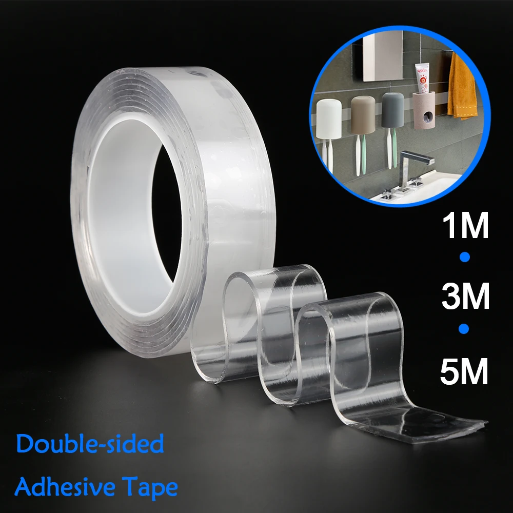 2 Pcs Nano Tape,600CM Double Sided Transparent Tape,Multipurpose Reusable,Removable Washable,Sticky Strips,SeamlessTraceless Tape Adhesive Kitchen Holder 600cm*40mm*2mm