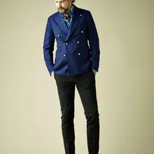 Итальянский стиль темно-синий мужской свадебный Выпускной вечерние костюмы двубортный Блейзер смокинг жениха 2 шт жениха одежда жениха(куртка+ брюки