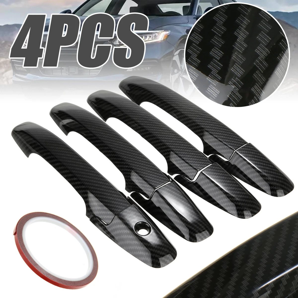 New Arrival Car Styling 4pcs Sport Carbon Fiber Style Chrome Car Side Door Handle Cover Trim for Honda Civic 2006-2011