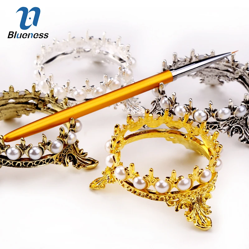 Blueness 1Pcs Crown Pearl Design Nail Brush Pen Rack Stand Holder