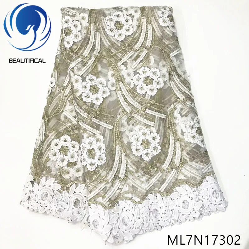 

BEAUTIFICAL French embroidery with Rhinestone Tulle Lace Fabrics African Cord Net Lace ML7N173
