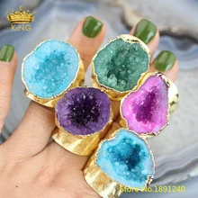 5 шт. большие кольца Druzy Geode для женщин, ювелирные изделия, распродажа случайных цветов, натуральные друзы Агаты, плиты камней, золотые кольца, кольца DSS176