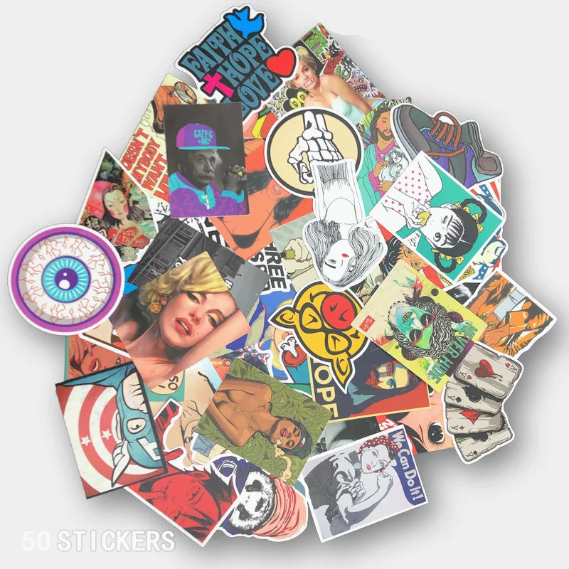 50 pcs Mixed Cartoon Toy Stickers for Car Styling Bike Motorcycle Phone Laptop Travel Luggage Cool Funny Sticker Bomb JDM Decals