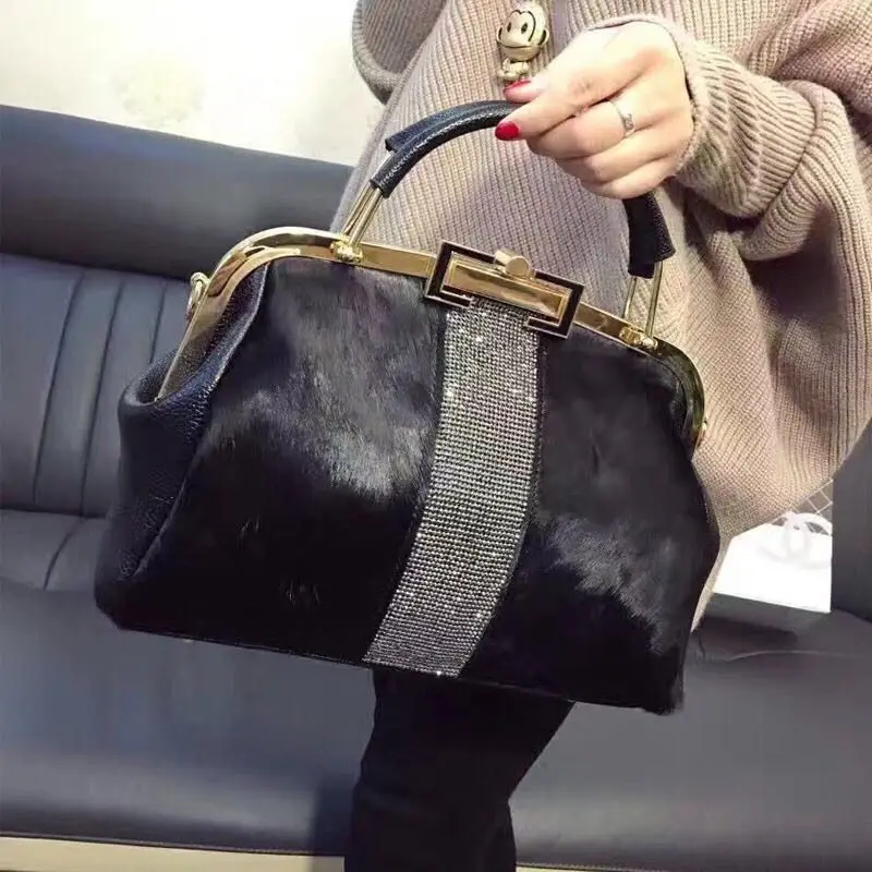 

Fashion Design Leather Fur Soft Real Leather Women Handbag Two Pieces Female Shoulder Bag Girls Messenger Bag Casual Women bag