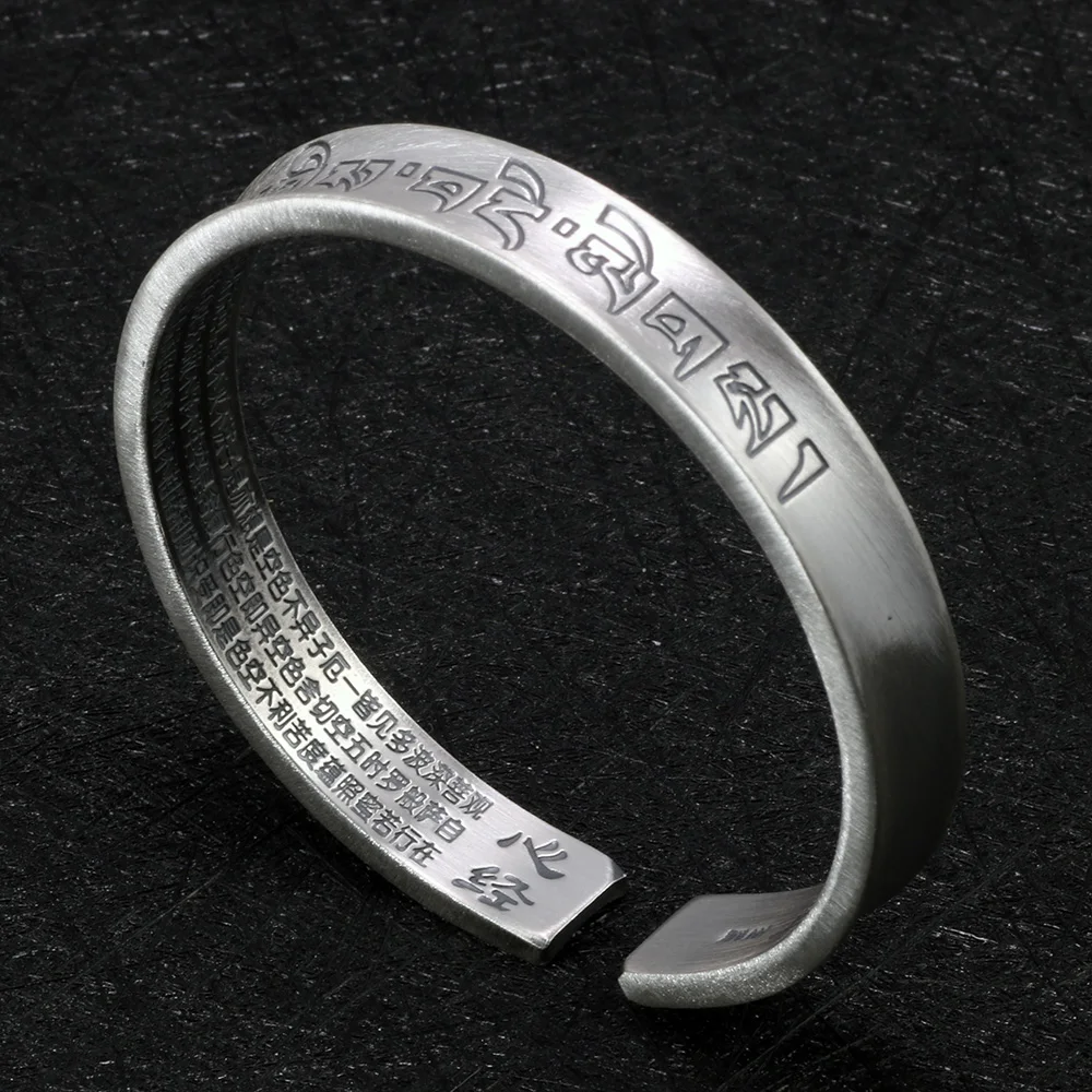 Real Pure 999 Sterling Silver Mantra Bangles For Men And Women Sanskrit Om Mani Padme Hum Vintage Punk Tibetan Buddhism Jewelry