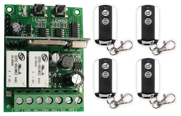 

Individual learning code DC9V 12V 24V 10A 2CH Wireless Remote Control Switch System Receiver & 2 Keys metal waterproof Remote