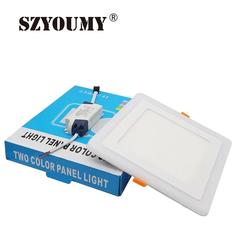 Szyoumy AC85-265V LED Панель свет 6 Вт 9 Вт площадь скрывал двойной Цвет холодный белый + синий/красный/ розовый/rgb светильник