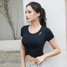 Укороченный топ для спортзала, женские рубашки для йоги, дышащая спортивная рубашка для фитнеса, топы для тренировок, женские футболки для бега, черные, красные, синие