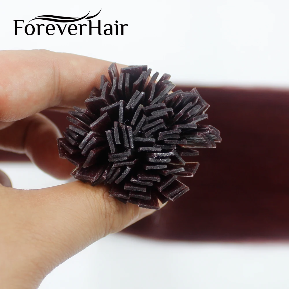 FOREVER HAIR 0,8 г/локон 2" Remy плоский наконечник человеческих волос для наращивания бордовый# 99J Европейский Кератиновый плоский кончик предварительно скрепленные волосы для наращивания 40 г