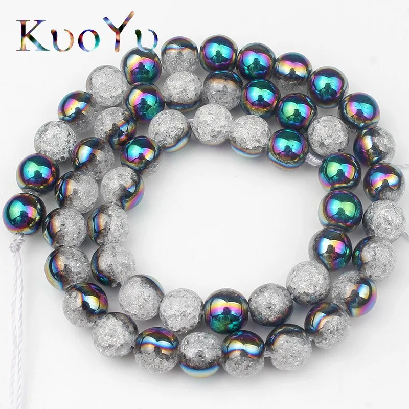 

Plated Black Multicolor Snow Cracked Crystal Round Loose Beads Natural Stone Beads For Jewelry Making DIY Bracelet Necklace