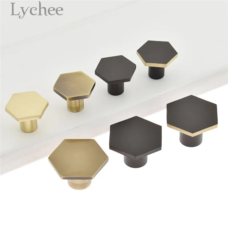 Lychee Vintage Brass Hexagon Drawer Pull Handle Creative Pulls