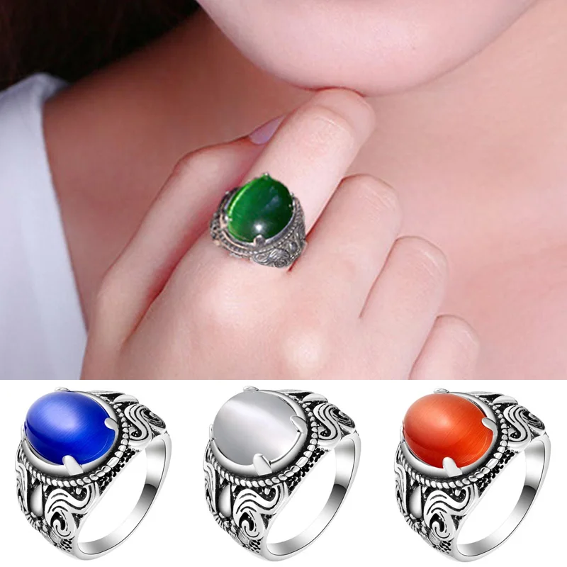 

Classical Mood Rings Vintage Mystery Green Round Opal Simple Man Women Wedding Party Gift Rings Jewelry Accessories