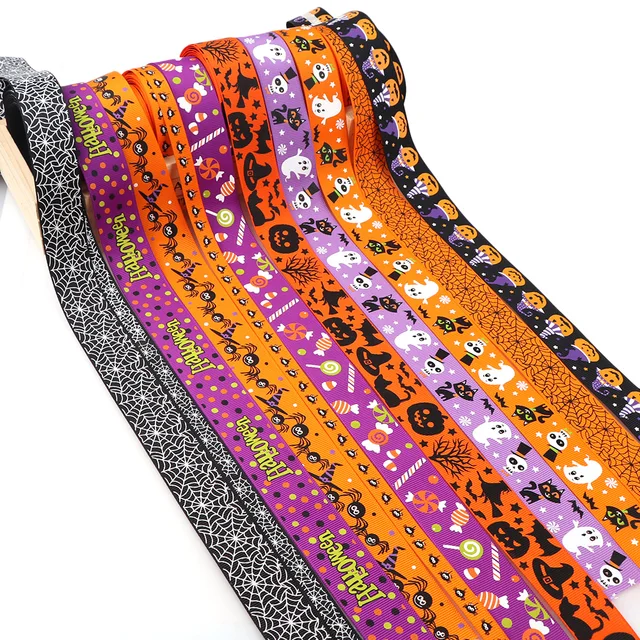 Buy 5Y/lot Halloween Theme Grosgrain Ribbon Pumpkin