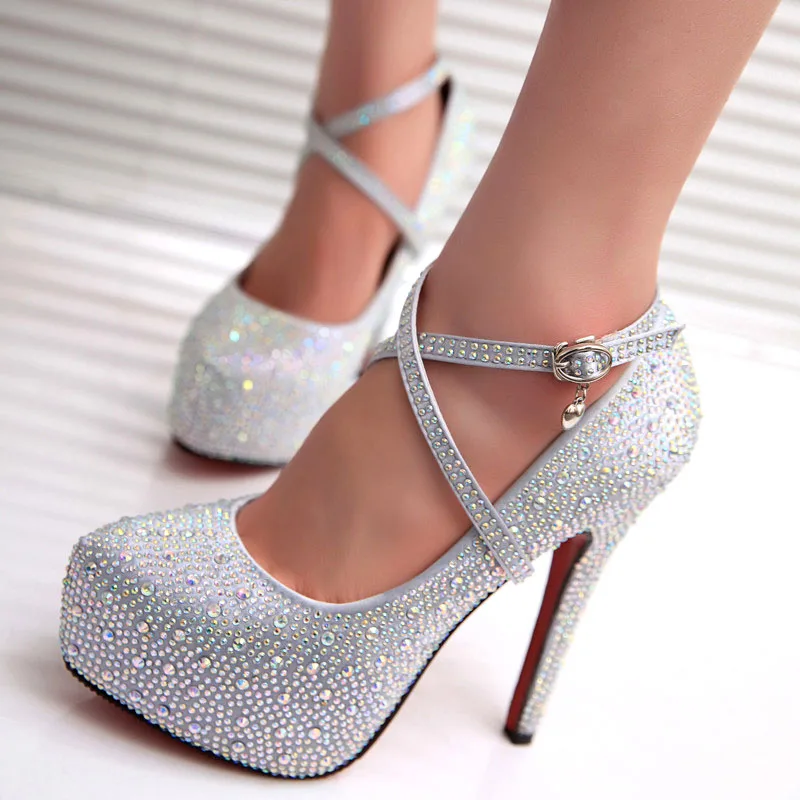 

2019 crystal pumps women shoes platform high heels wedding shoes bride red silver platform high heels ladies shoes woman