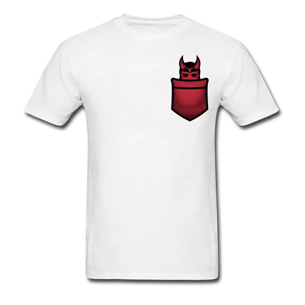 Fashionable Pocket Devil Street Short Sleeve Mother Day Tops Shirt 2018 Round Neck Cotton T-shirts Men T Shirts Pocket Devil Chest white