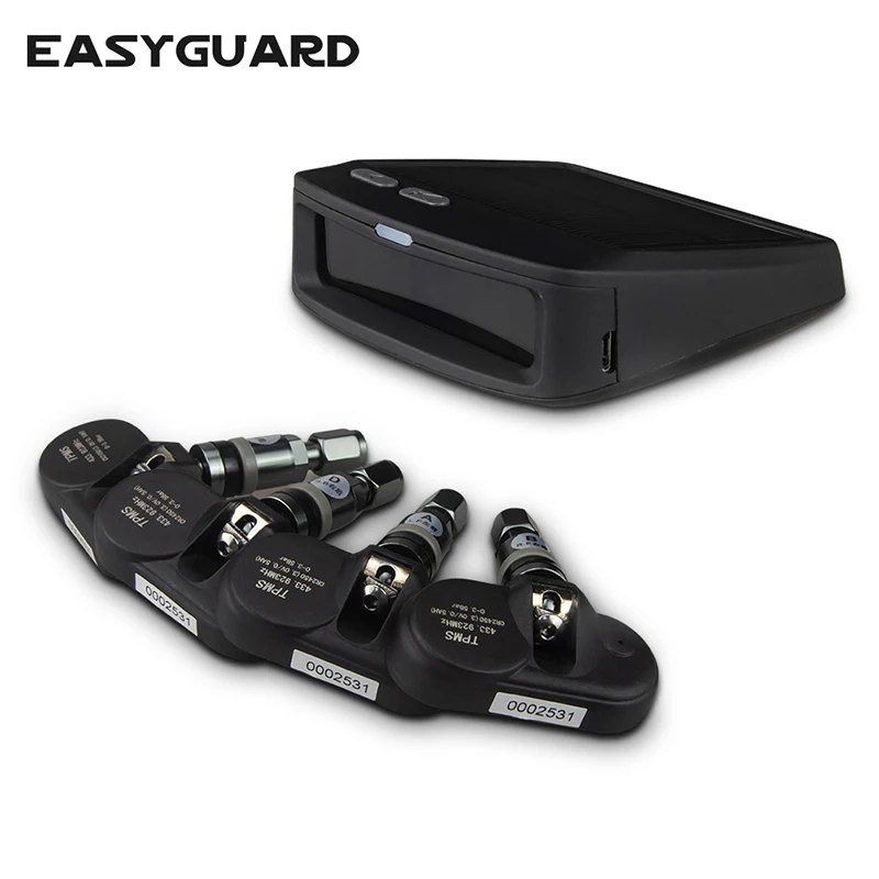 Easyguard Солнечная энергия перезаряжаемый автомобильный TPMS монитор давления в шинах с 4 внутренними датчиками поддержка PSI или BAR