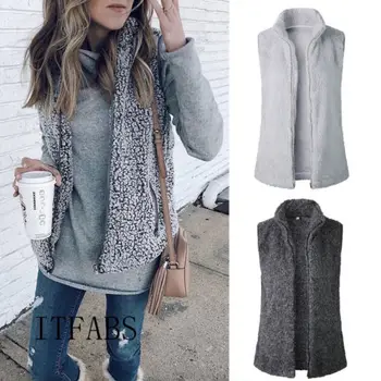 

New Women Winter Warm Vest Outwear Casual Faux Fur Zip Up Sherpa Loose Jacket Sleeveless Coat Fashion Streetwear