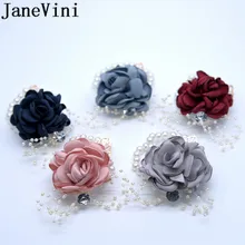 JaneVini Винтаж розовый бордовый цветок невесты Crystal запястье цветы Ramillete шелк, жемчужный браслет свадебные Ручные цветы